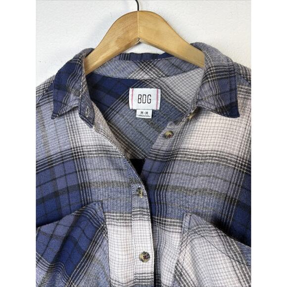 BDG blue plaid cropped flannel shirt oversized streetwear y2k bohemian medium - Picture 7 of 14